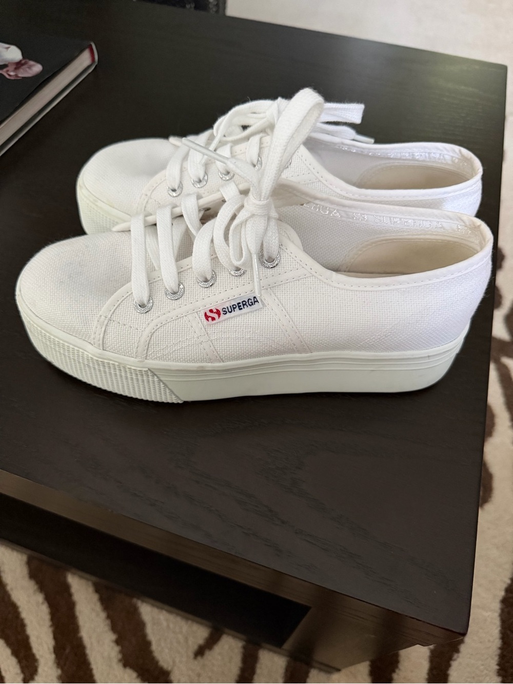 Superga Women’s White Canvas Platform Lace-Up Sneakers
